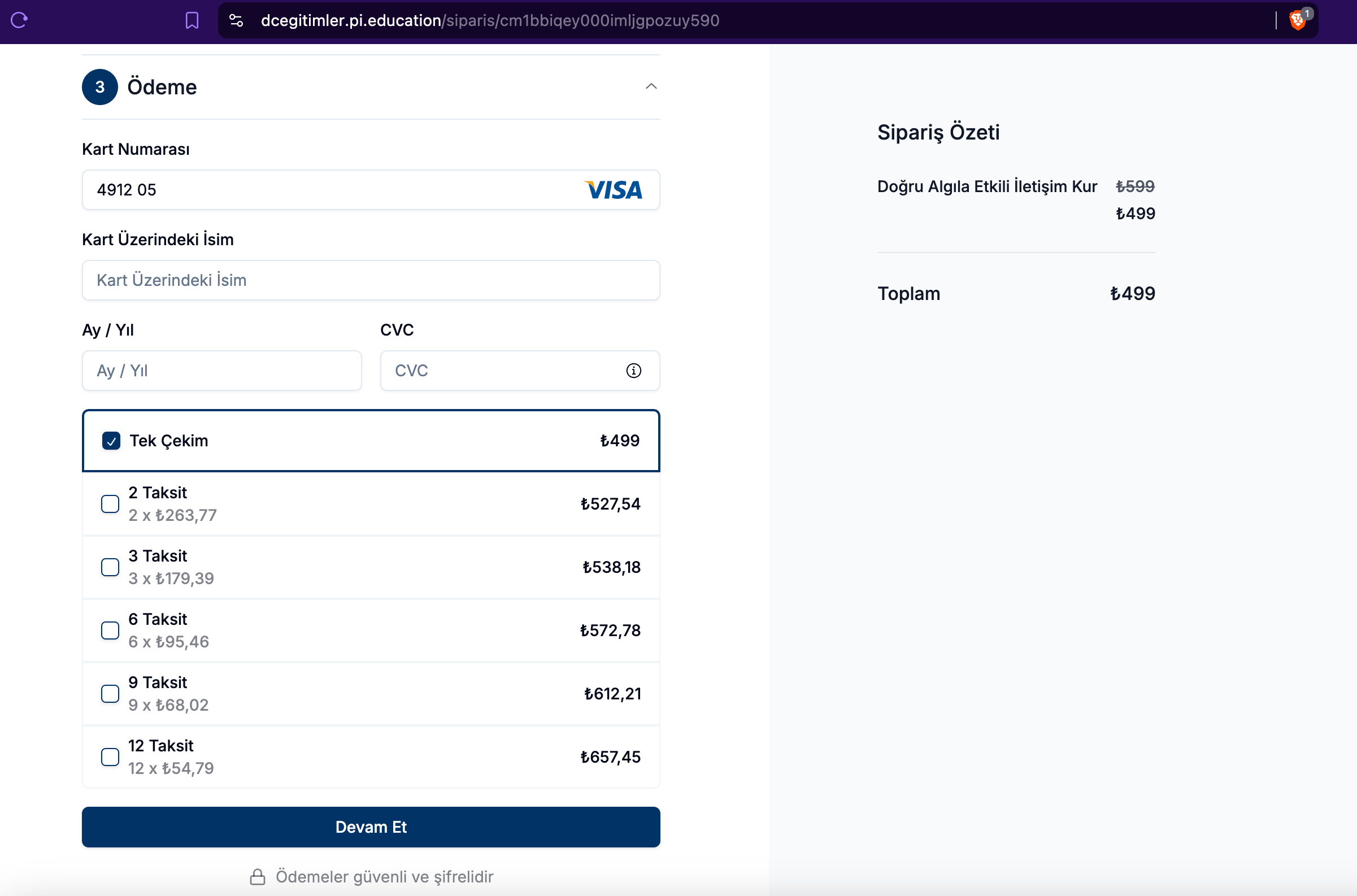 Örnek Bir Ödeme Ekranı